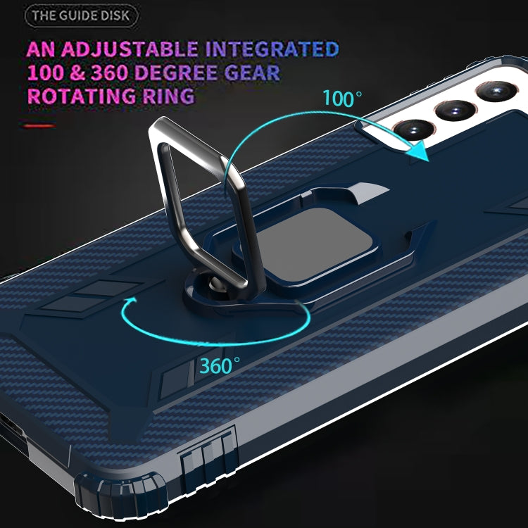 For Samsung Galaxy S21+ 5G Carbon Fiber Protective Case with 360 Degree Rotating Ring Holder