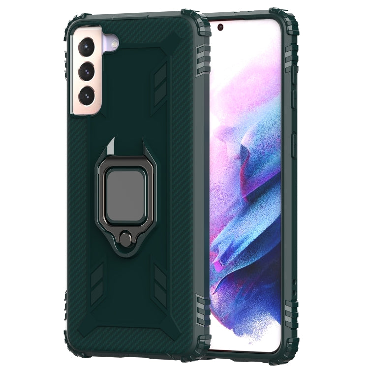 For Samsung Galaxy S21+ 5G Carbon Fiber Protective Case with 360 Degree Rotating Ring Holder