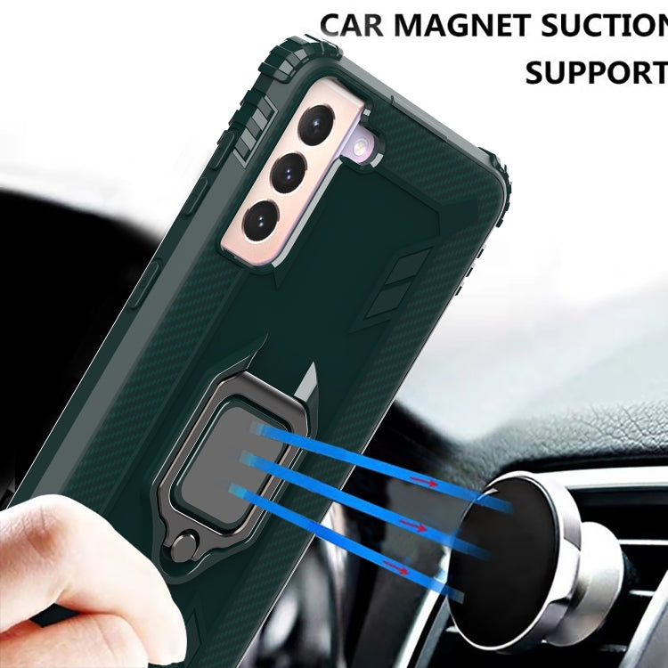 For Samsung Galaxy S21+ 5G Carbon Fiber Protective Case with 360 Degree Rotating Ring Holder