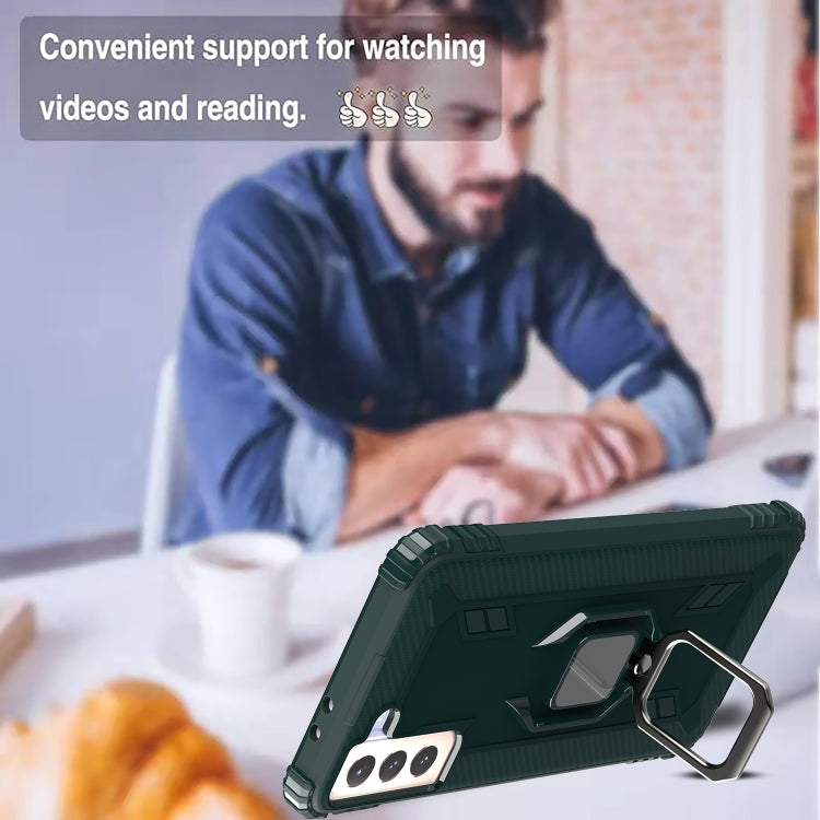 For Samsung Galaxy S21+ 5G Carbon Fiber Protective Case with 360 Degree Rotating Ring Holder