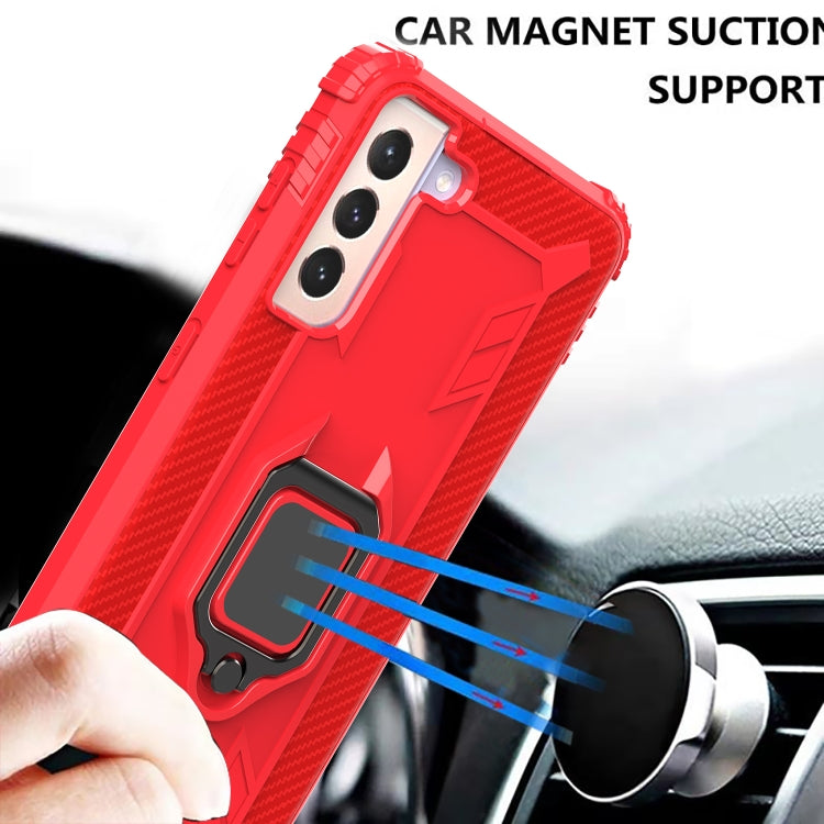 For Samsung Galaxy S21+ 5G Carbon Fiber Protective Case with 360 Degree Rotating Ring Holder