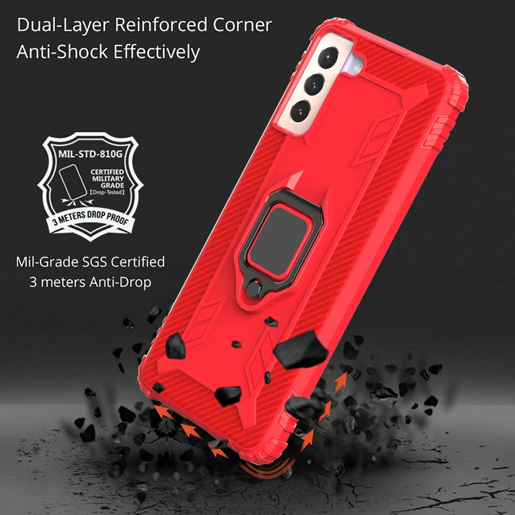 For Samsung Galaxy S21+ 5G Carbon Fiber Protective Case with 360 Degree Rotating Ring Holder