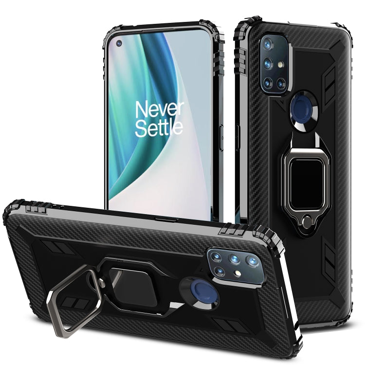 For OnePlus Nord N10 5G Carbon Fiber Protective Case with 360 Degree Rotating Ring Holder