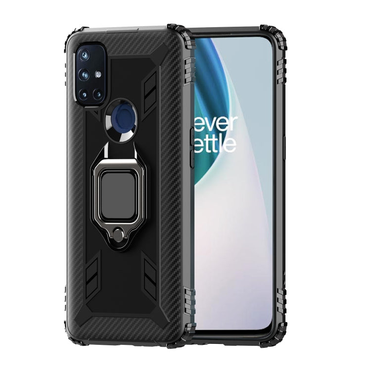 For OnePlus Nord N10 5G Carbon Fiber Protective Case with 360 Degree Rotating Ring Holder