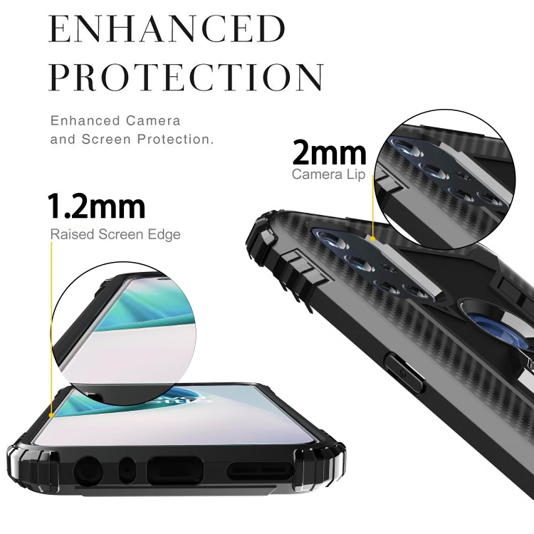 For OnePlus Nord N10 5G Carbon Fiber Protective Case with 360 Degree Rotating Ring Holder