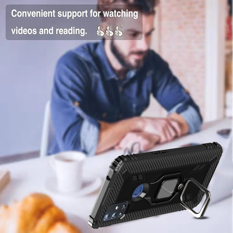 For OnePlus Nord N10 5G Carbon Fiber Protective Case with 360 Degree Rotating Ring Holder