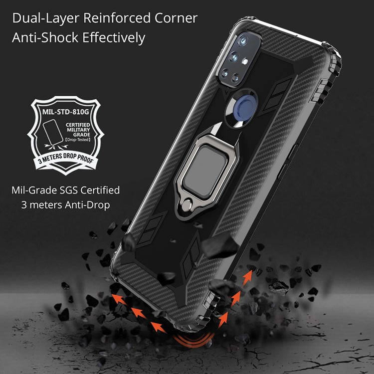 For OnePlus Nord N10 5G Carbon Fiber Protective Case with 360 Degree Rotating Ring Holder