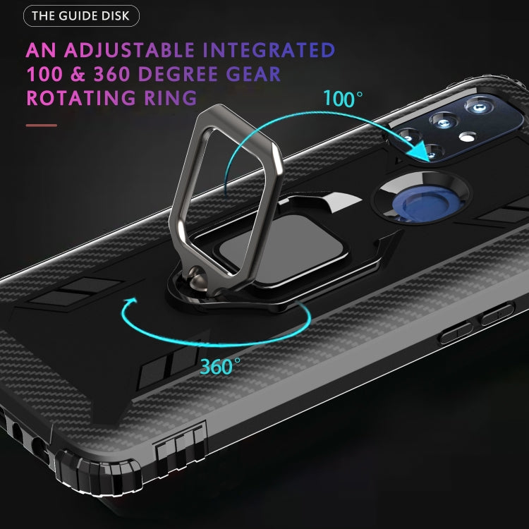 For OnePlus Nord N10 5G Carbon Fiber Protective Case with 360 Degree Rotating Ring Holder