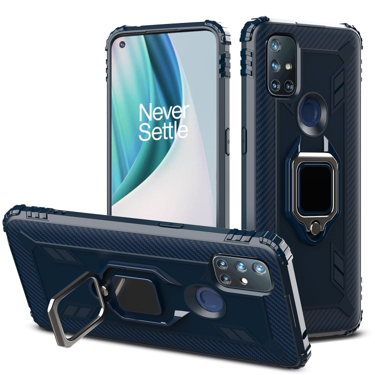 For OnePlus Nord N10 5G Carbon Fiber Protective Case with 360 Degree Rotating Ring Holder