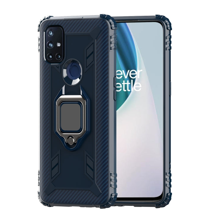 For OnePlus Nord N10 5G Carbon Fiber Protective Case with 360 Degree Rotating Ring Holder