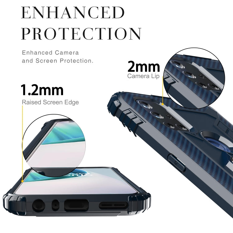 For OnePlus Nord N10 5G Carbon Fiber Protective Case with 360 Degree Rotating Ring Holder