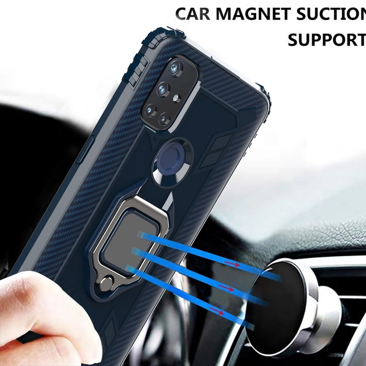 For OnePlus Nord N10 5G Carbon Fiber Protective Case with 360 Degree Rotating Ring Holder