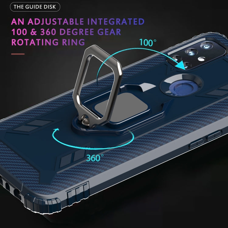 For OnePlus Nord N10 5G Carbon Fiber Protective Case with 360 Degree Rotating Ring Holder