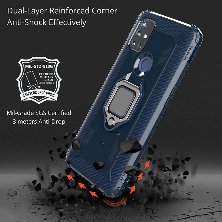 For OnePlus Nord N10 5G Carbon Fiber Protective Case with 360 Degree Rotating Ring Holder
