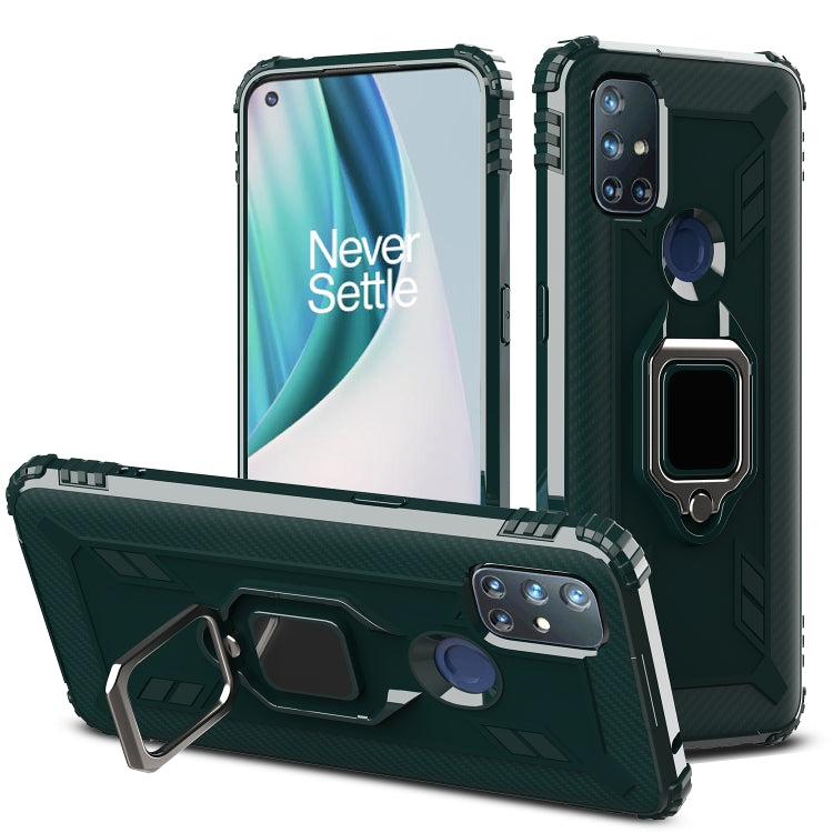For OnePlus Nord N10 5G Carbon Fiber Protective Case with 360 Degree Rotating Ring Holder