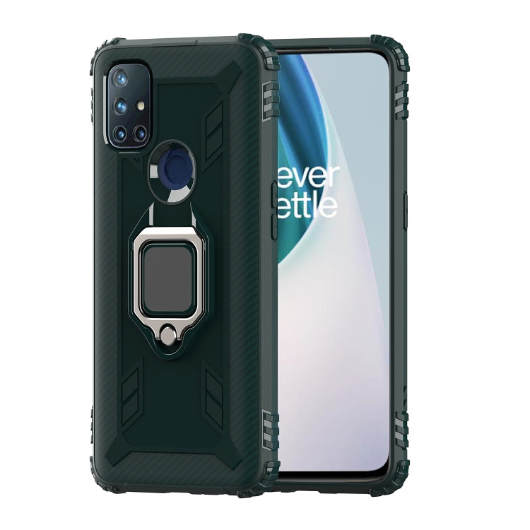 For OnePlus Nord N10 5G Carbon Fiber Protective Case with 360 Degree Rotating Ring Holder