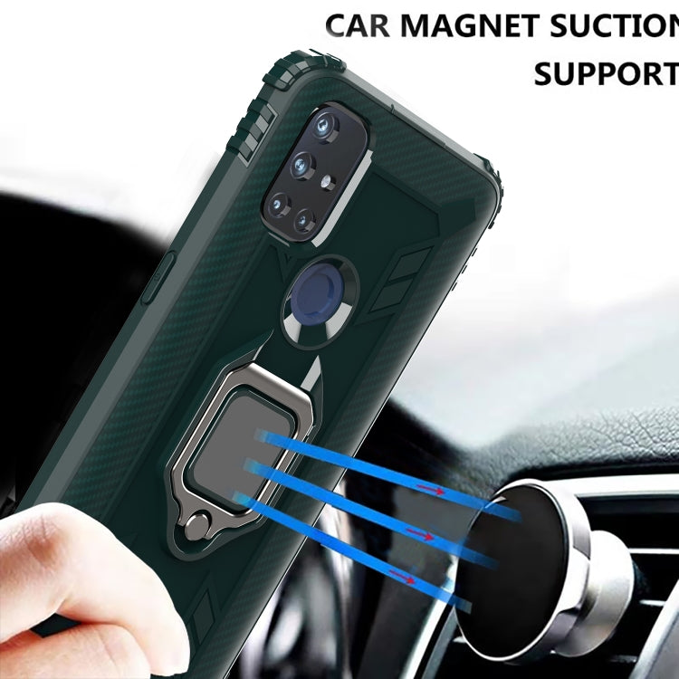 For OnePlus Nord N10 5G Carbon Fiber Protective Case with 360 Degree Rotating Ring Holder