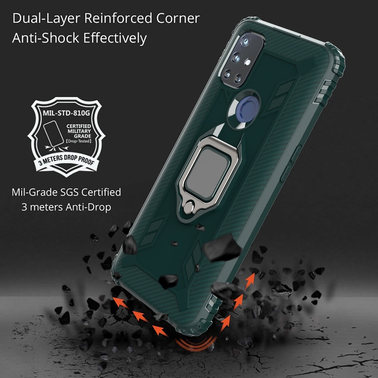 For OnePlus Nord N10 5G Carbon Fiber Protective Case with 360 Degree Rotating Ring Holder