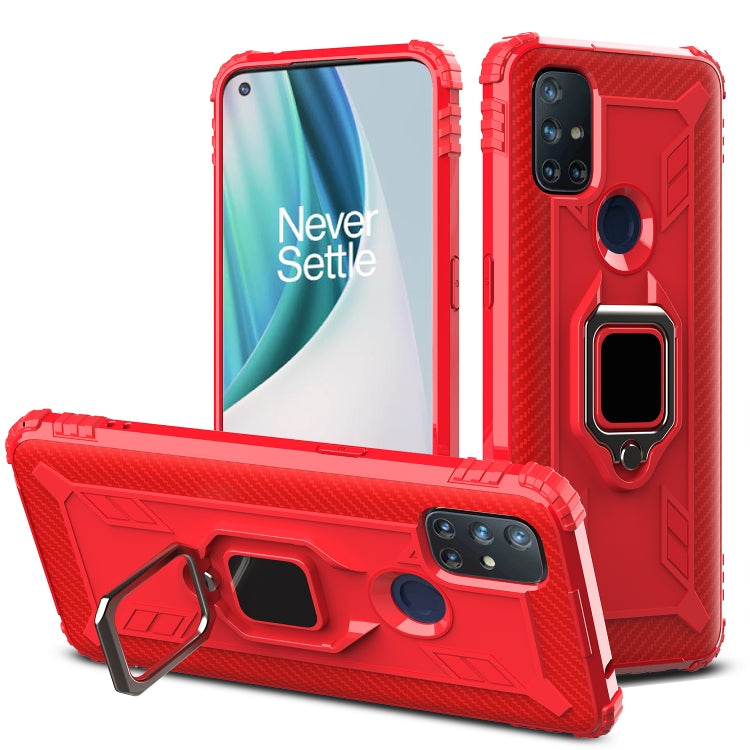For OnePlus Nord N10 5G Carbon Fiber Protective Case with 360 Degree Rotating Ring Holder