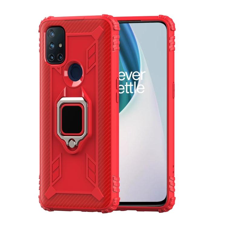 For OnePlus Nord N10 5G Carbon Fiber Protective Case with 360 Degree Rotating Ring Holder