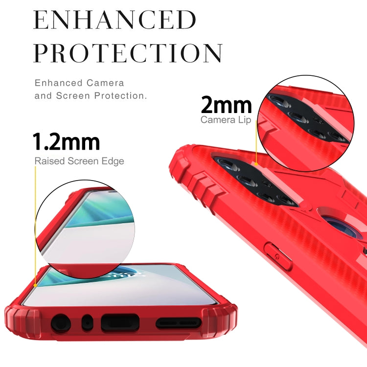 For OnePlus Nord N10 5G Carbon Fiber Protective Case with 360 Degree Rotating Ring Holder