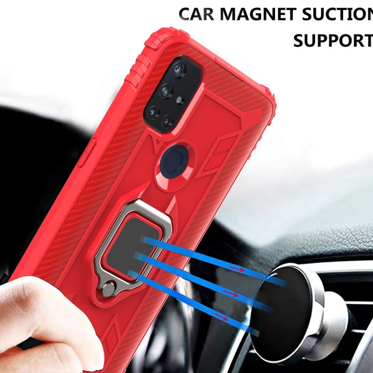 For OnePlus Nord N10 5G Carbon Fiber Protective Case with 360 Degree Rotating Ring Holder