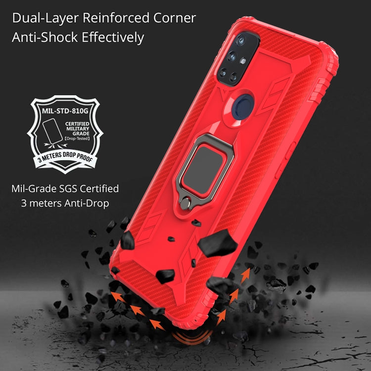 For OnePlus Nord N10 5G Carbon Fiber Protective Case with 360 Degree Rotating Ring Holder