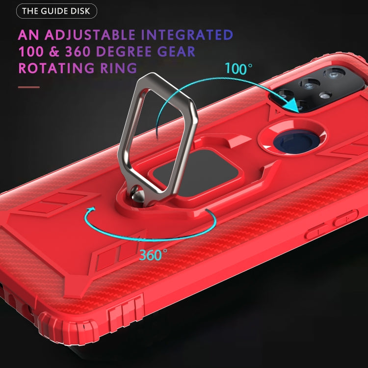 For OnePlus Nord N10 5G Carbon Fiber Protective Case with 360 Degree Rotating Ring Holder