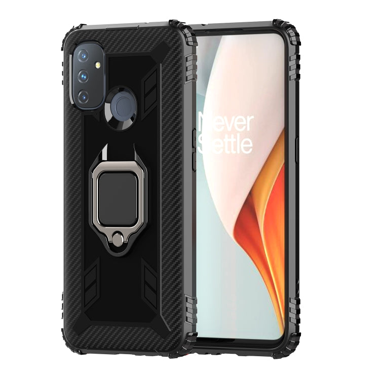 For OnePlus Nord N100 Carbon Fiber Protective Case with 360 Degree Rotating Ring Holder