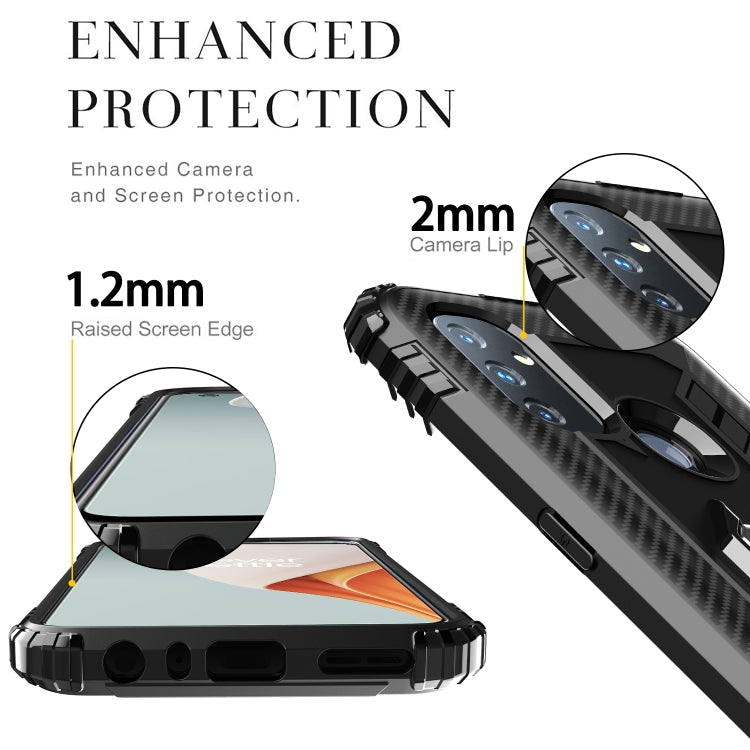For OnePlus Nord N100 Carbon Fiber Protective Case with 360 Degree Rotating Ring Holder