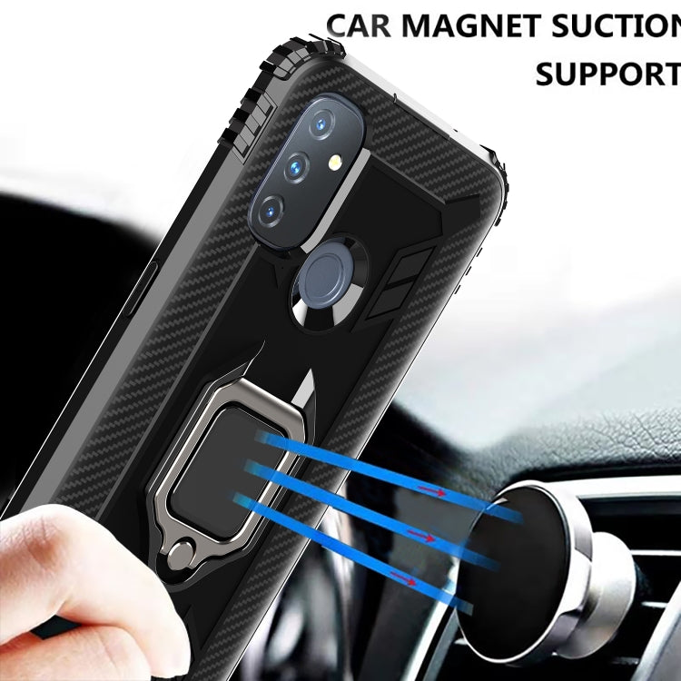 For OnePlus Nord N100 Carbon Fiber Protective Case with 360 Degree Rotating Ring Holder