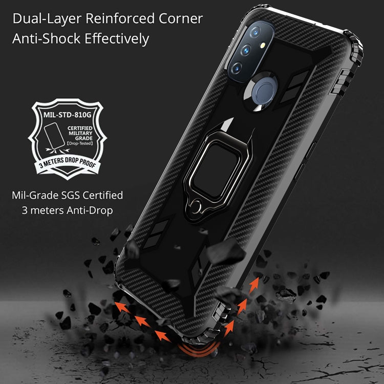 For OnePlus Nord N100 Carbon Fiber Protective Case with 360 Degree Rotating Ring Holder