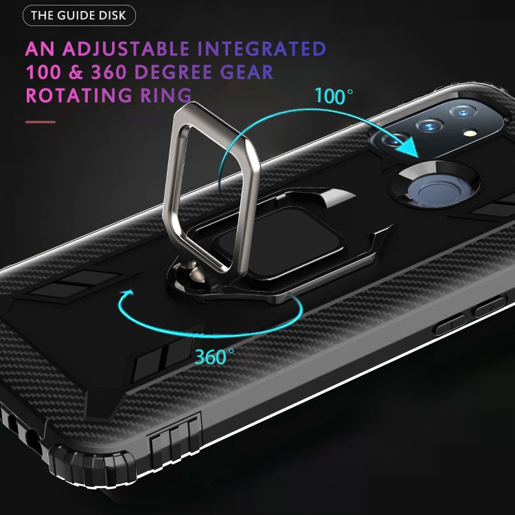 For OnePlus Nord N100 Carbon Fiber Protective Case with 360 Degree Rotating Ring Holder