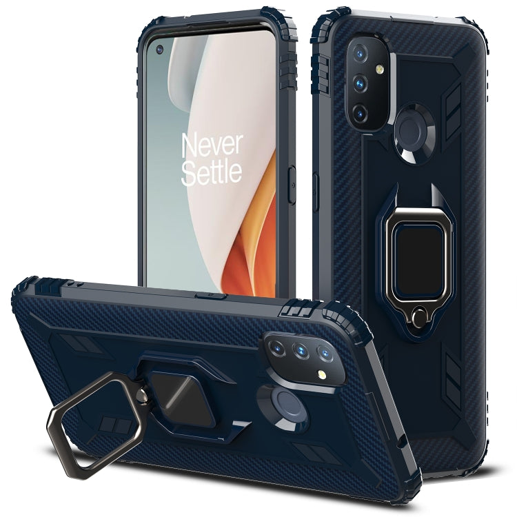 For OnePlus Nord N100 Carbon Fiber Protective Case with 360 Degree Rotating Ring Holder