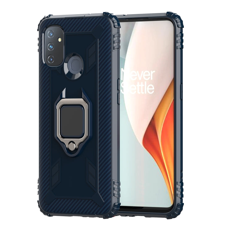 For OnePlus Nord N100 Carbon Fiber Protective Case with 360 Degree Rotating Ring Holder