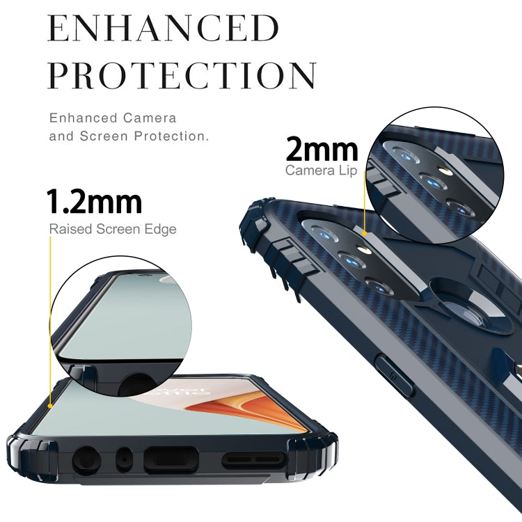 For OnePlus Nord N100 Carbon Fiber Protective Case with 360 Degree Rotating Ring Holder