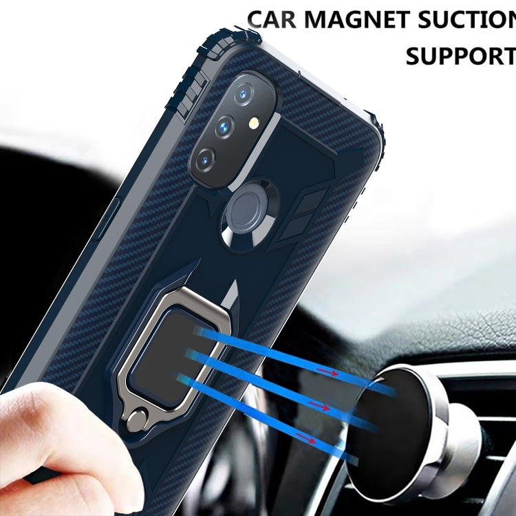 For OnePlus Nord N100 Carbon Fiber Protective Case with 360 Degree Rotating Ring Holder