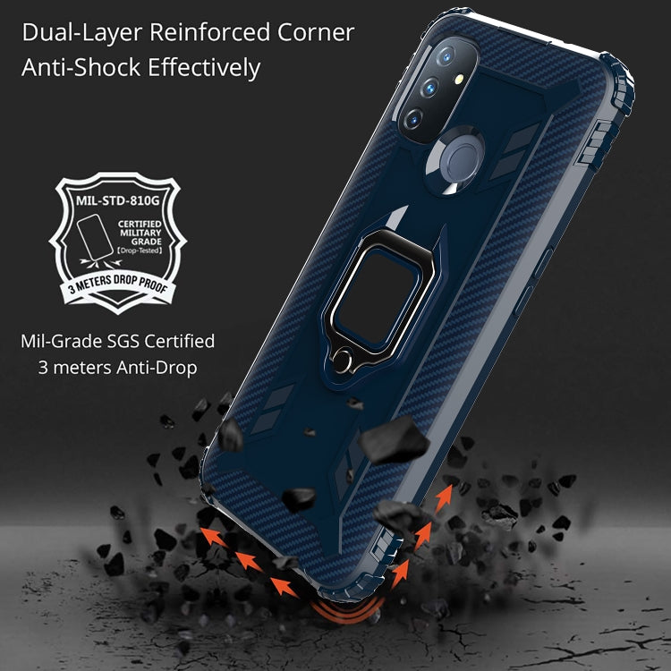 For OnePlus Nord N100 Carbon Fiber Protective Case with 360 Degree Rotating Ring Holder
