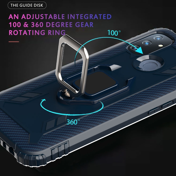 For OnePlus Nord N100 Carbon Fiber Protective Case with 360 Degree Rotating Ring Holder