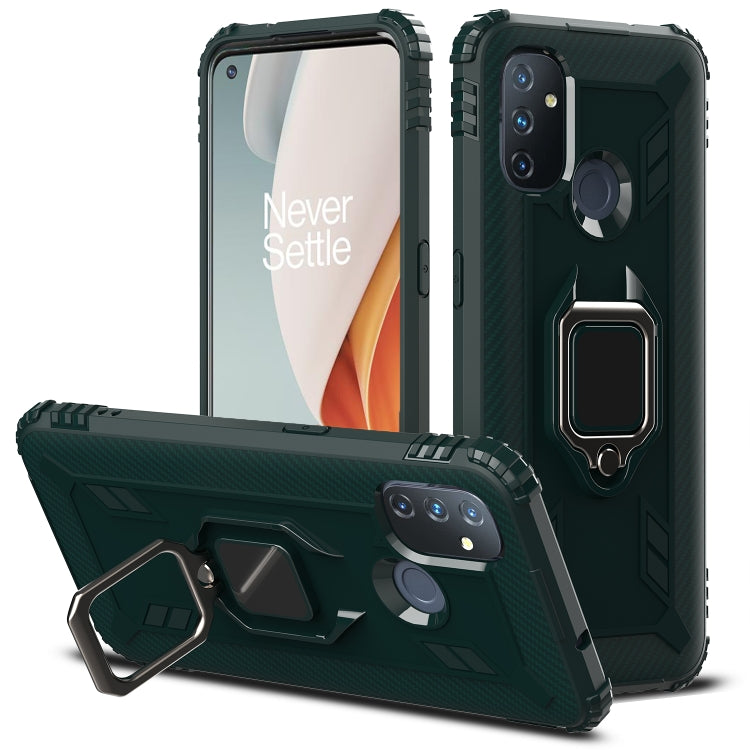 For OnePlus Nord N100 Carbon Fiber Protective Case with 360 Degree Rotating Ring Holder