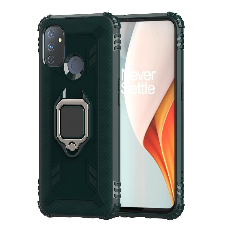 For OnePlus Nord N100 Carbon Fiber Protective Case with 360 Degree Rotating Ring Holder