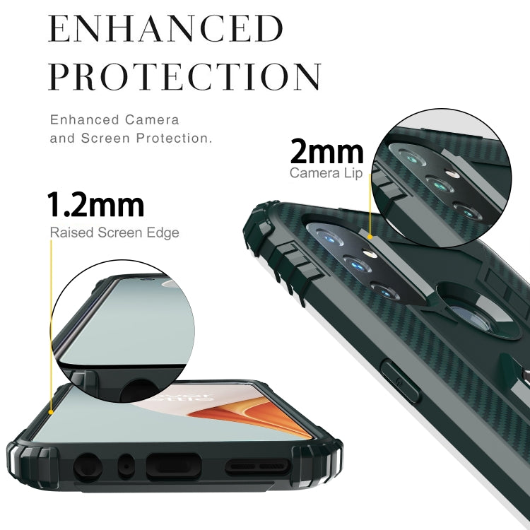 For OnePlus Nord N100 Carbon Fiber Protective Case with 360 Degree Rotating Ring Holder
