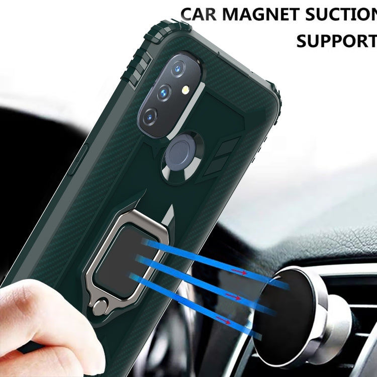 For OnePlus Nord N100 Carbon Fiber Protective Case with 360 Degree Rotating Ring Holder