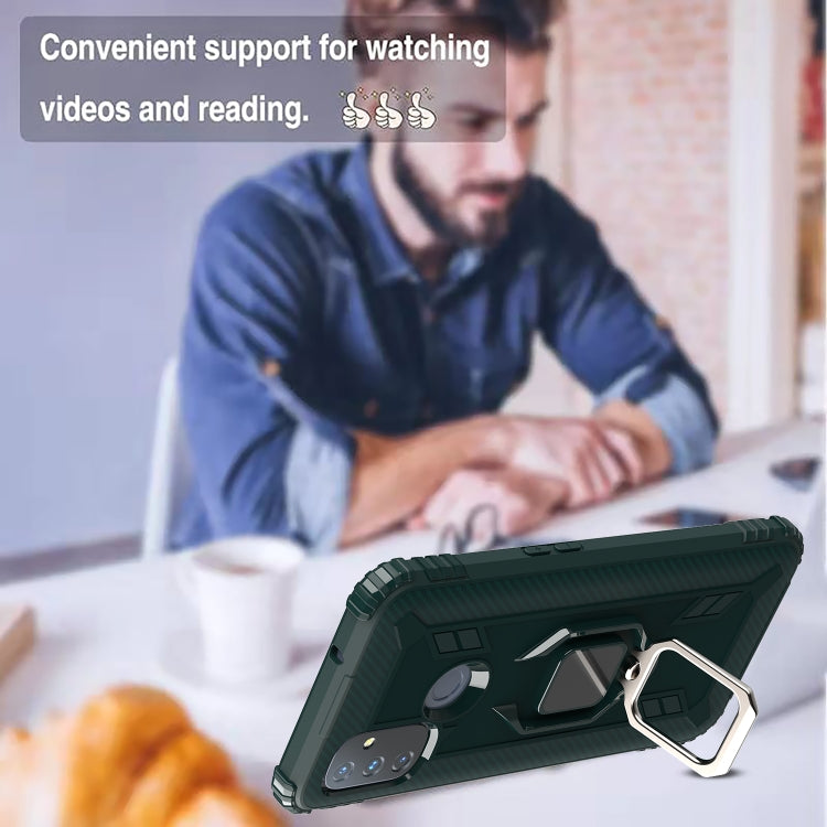 For OnePlus Nord N100 Carbon Fiber Protective Case with 360 Degree Rotating Ring Holder