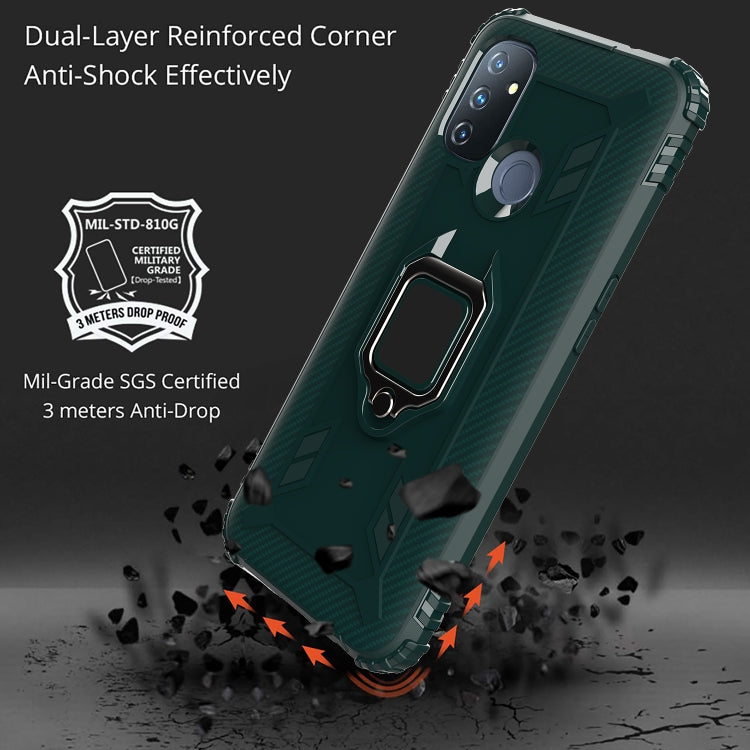 For OnePlus Nord N100 Carbon Fiber Protective Case with 360 Degree Rotating Ring Holder