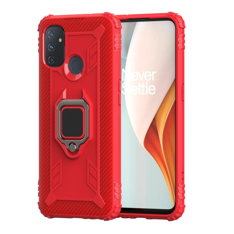For OnePlus Nord N100 Carbon Fiber Protective Case with 360 Degree Rotating Ring Holder