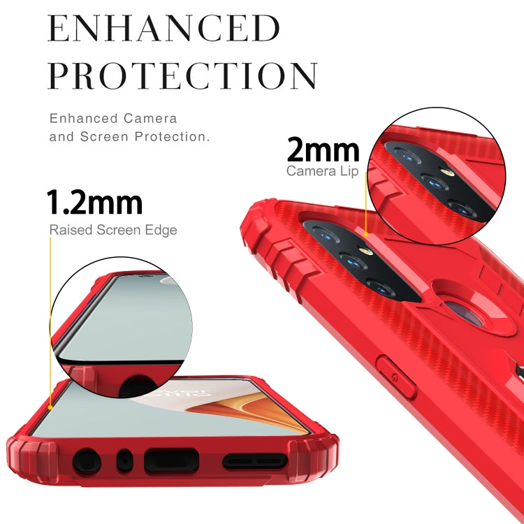 For OnePlus Nord N100 Carbon Fiber Protective Case with 360 Degree Rotating Ring Holder