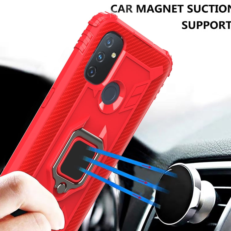 For OnePlus Nord N100 Carbon Fiber Protective Case with 360 Degree Rotating Ring Holder