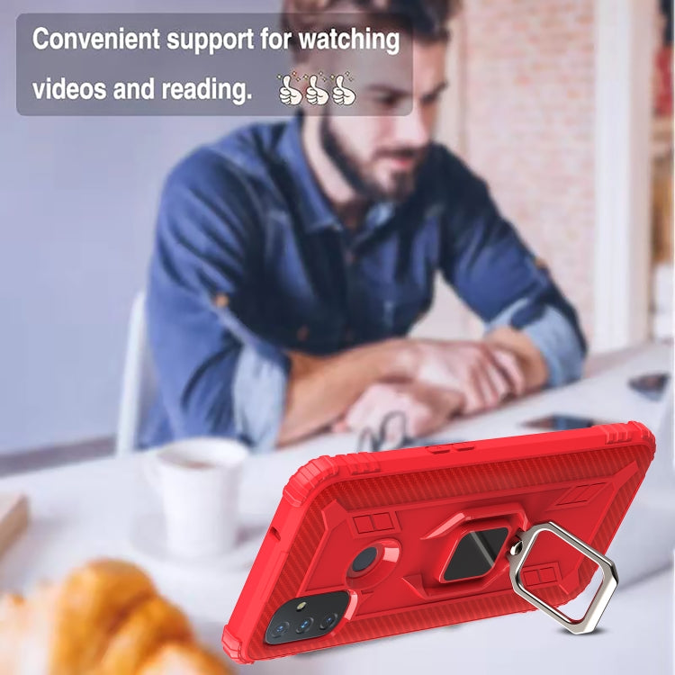 For OnePlus Nord N100 Carbon Fiber Protective Case with 360 Degree Rotating Ring Holder