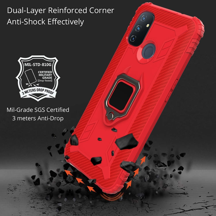 For OnePlus Nord N100 Carbon Fiber Protective Case with 360 Degree Rotating Ring Holder